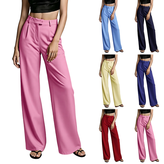 Tqcoqu Women's Wide Leg Dress Pants,High Waisted Straight Leg Slacks Business Office Work Trousers,Blue Women's S-XXXL