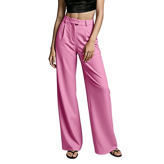Tqcoqu Women's Wide Leg Dress Pants,High Waisted Straight Leg Slacks Business Office Work Trousers,Pink Women's S-XXXL