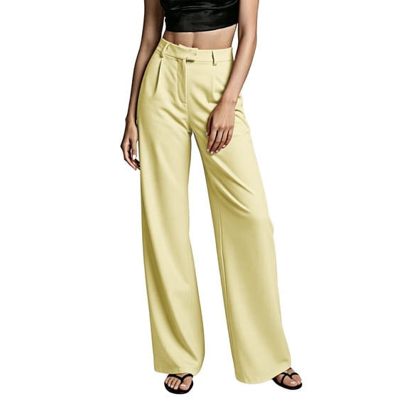 Tqcoqu Women's Wide Leg Dress Pants,High Waisted Straight Leg Slacks Business Office Work Trousers,Yellow Women's S-XXXL
