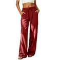 thumbnail image 1 of Tqcoqu Women's Wide Leg Elastic Waist Cargo Pants,Solid Drawstring Outdoor Hiking Casual Trousers With Multi Pockets, 1 of 1