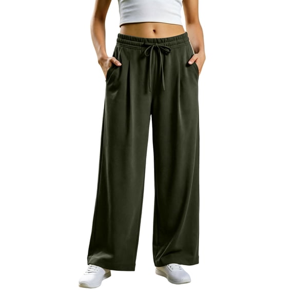 Tqcoqu Women's Wide Leg High Waist Sweatpants,Drawstring Elastic Solid Loose Casual Athletic Long Pants with Side Pockets