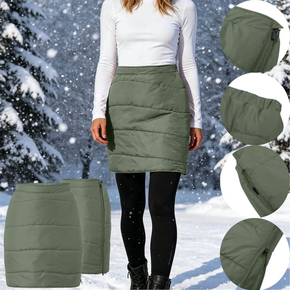 Tqcoqu Women's Winter Quilted Pencil Skirt Elastic Back Waist Full Side Zipper Warm Padded Mini Skirt with Pocket