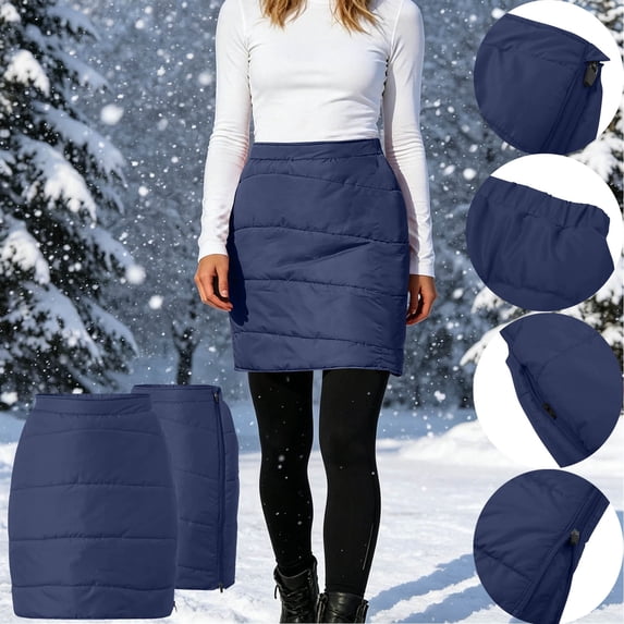 Tqcoqu Women's Winter Quilted Pencil Skirt Elastic Back Waist Full Side Zipper Warm Padded Mini Skirt with Pocket