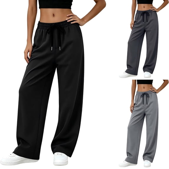 Tqcoqu Women's Y2K Wide Leg Sweatpants - High Elastic Waist Plus Size Baggy Pants with Pockets,Black Women's M-XXXXXL