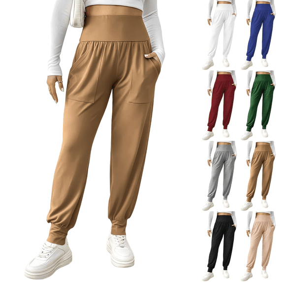 Tqcoqu Women's Yoga Joggers, Cozy Sweatpants with Pockets Casual Loose Comfy High Waisted Lounge Pants,Green Women's S-XXL