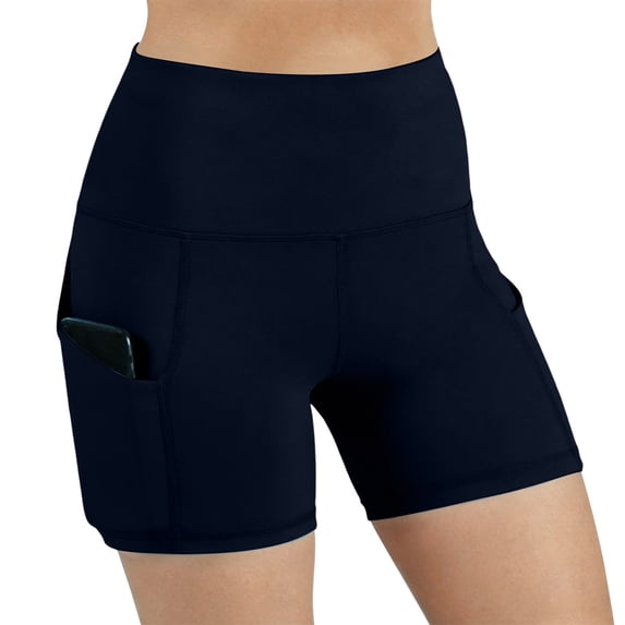 Tqcoqu Womens Biker Shorts with Pockets,High Waisted Tummy Control Soft Athletic Workout Gym Yoga Shorts,Navy Women's S-XXL