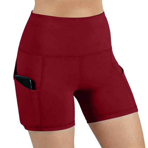 Tqcoqu Womens Biker Shorts with Pockets,High Waisted Tummy Control Soft Athletic Workout Gym Yoga Shorts,Red Women's S-XXL