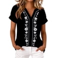 thumbnail image 1 of Tqcoqu Womens Boho V Neck Short Sleeve Blouses,Embroidered Floral Casual Loose Fit Vacation Tops Shirts,Black Women's S-XXL, 1 of 9