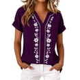 thumbnail image 1 of Tqcoqu Womens Boho V Neck Short Sleeve Blouses,Embroidered Floral Casual Loose Fit Vacation Tops Shirts,Purple Women's S-XXL, 1 of 9