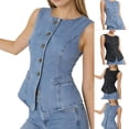 thumbnail image 1 of Tqcoqu Womens Button Down Denim Vest Tops, Sleeveless Fitted Jean Tank Tops Summer Trendy Casual Waistcoat, 1 of 8