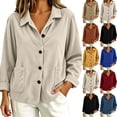 thumbnail image 1 of Tqcoqu Womens Button Front Corduroy Jacket, Solid Lapel Collar Long Sleeve Open Shirt Coat with Pockets, 2026 Fall Trendy Clothes, 1 of 7