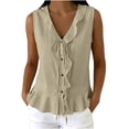 thumbnail image 1 of Tqcoqu Womens Button Front Tank Top Y2k Sleeveless Ruffle V Neck Blouse Going Out Vest Shirt,Khaki Women's S-XXL, 1 of 7
