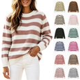 thumbnail image 1 of Tqcoqu Womens Color Block Striped Sweater Fall 2026 Pullover Knit Tops, Ribbed Crew Neck Lightweight Loose Fit Trendy Clothes,Women's,S-XXXL, 1 of 7