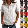 thumbnail image 1 of Tqcoqu Womens Cotton Linen Button Down Shirts,Casual Short Sleeve Solid Summer Blouses Tops with Pocket,Black Women's M-XXXL, 1 of 8