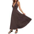 thumbnail image 1 of Tqcoqu Womens Deep V-Neck Polka Dot Print Halter Boho Long Maxi Dresses,Brown Women's S-XXL, 1 of 9