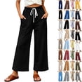 thumbnail image 1 of Tqcoqu Womens Drawstring Casual Pants,Elastic Waist Wide Leg Pants with Large Pockets,Black Women's S-XXL, 1 of 10
