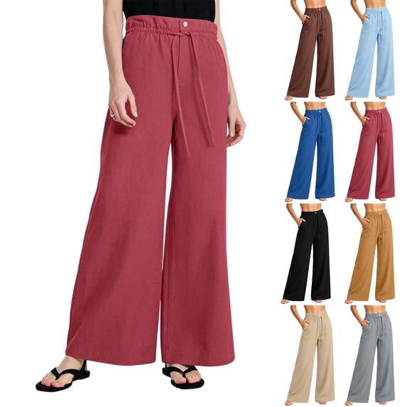 Tqcoqu Womens Drawstring Casual Pants,Elastic Waist Wide Leg Pants with Large Pockets,Sky Blue Women's S-XXL