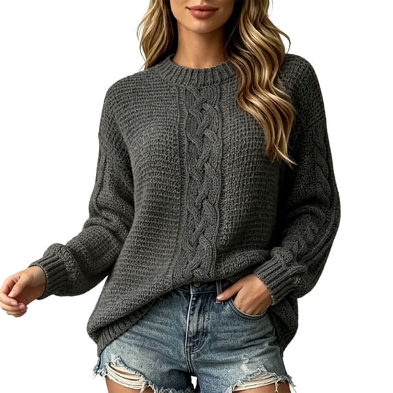 Tqcoqu Womens Fall Oversized Cable Knit Chunky Loose Fit Sweaters Tops, Long Sleeve Crew Neck Casual Pullover Tops,Women's S-XXXL