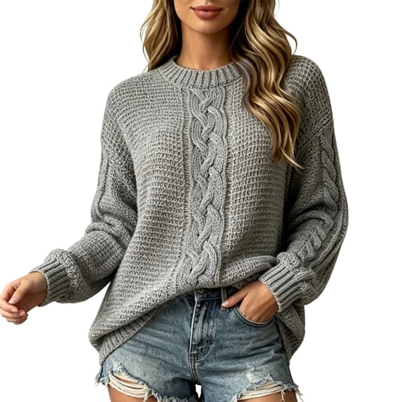 Tqcoqu Womens Fall Oversized Cable Knit Chunky Loose Fit Sweaters Tops, Long Sleeve Crew Neck Casual Pullover Tops,Women's S-XXXL