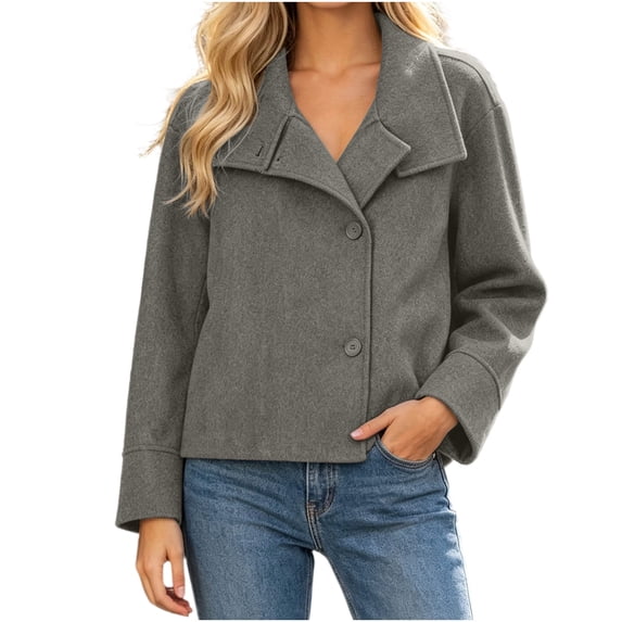 Tqcoqu Womens Fall Winter Cropped Jacket,Long Sleeve Lapel Button Front Casual Outer Coat