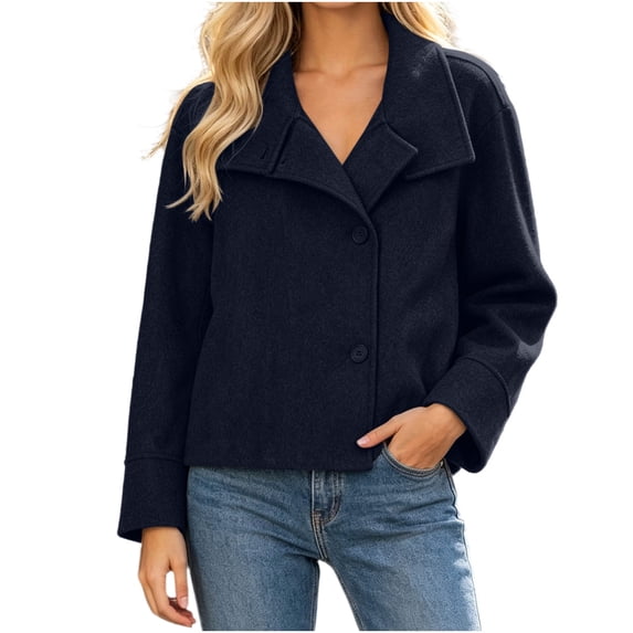 Tqcoqu Womens Fall Winter Cropped Jacket,Long Sleeve Lapel Button Front Casual Outer Coat