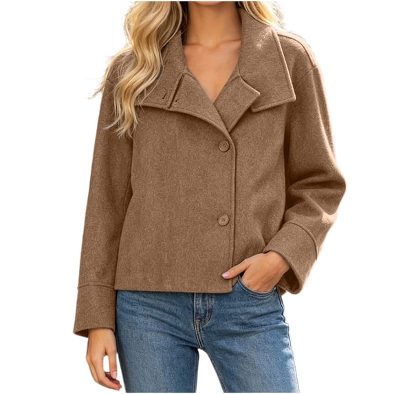 Tqcoqu Womens Fall Winter Cropped Jacket,Long Sleeve Lapel Button Front Casual Outer Coat