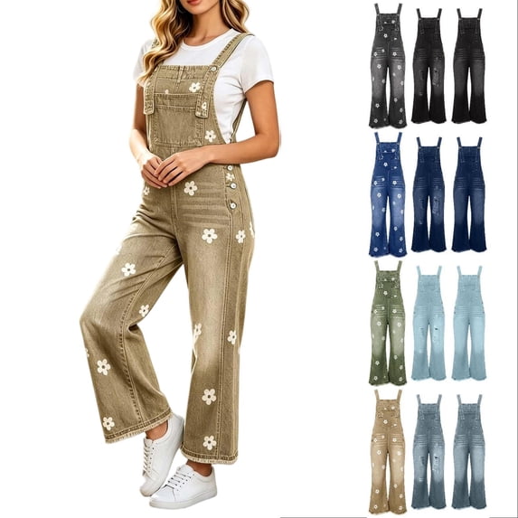 Tqcoqu Womens Floral Print Denim Overalls, Boyfriend Baggy Barrel Jeans Jumpsuit, 2026 Trendy Bib Overalls For Women,Women's,Size S-XXL