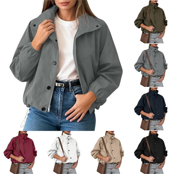 Tqcoqu Womens Funnel Neck Windbreaker Jacket, Lightweight Bomber Jackets, Trendy Oversized Streetwear Coat with Stand Collar,Women's,Size S-XXL