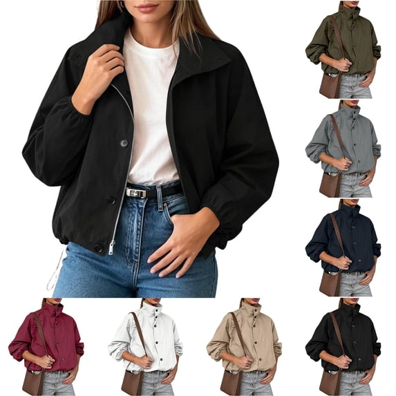 Tqcoqu Womens Funnel Neck Windbreaker Jacket, Lightweight Bomber Jackets, Trendy Oversized Streetwear Coat with Stand Collar,Women's,Size S-XXL