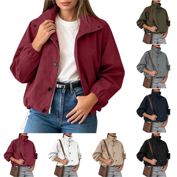 Tqcoqu Womens Funnel Neck Windbreaker Jacket, Lightweight Bomber Jackets, Trendy Oversized Streetwear Coat with Stand Collar,Women's,Size S-XXL