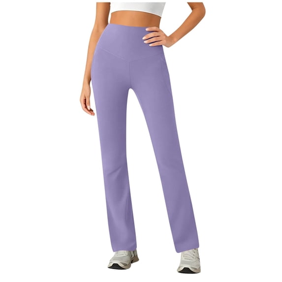 Tqcoqu Womens High Waist Yoga Pants,Stretchy Casual Trousers Straight Leg Pull On with Pockets,Purple Women's S-XXL