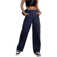 thumbnail image 1 of Tqcoqu Womens High Waisted Cargo Pants Wide Leg Casual Pants Trousers with Pockets,Dark Blue,Women's XS-XL, 1 of 5
