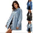 thumbnail image 1 of Tqcoqu Womens Lapel Collar Denim Shirt Jacket, Oversized Loose Fit Long Sleeve Shacket with Pockets, 2026 Fall Trendy Denim Clothes, 1 of 10
