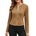 thumbnail image 1 of Tqcoqu Womens Long Sleeve Zip Up Jacket,Lightweight Fashion Jacket Sculpted Seams Casual Outerwear,Brown Women's S-XXL, 1 of 8