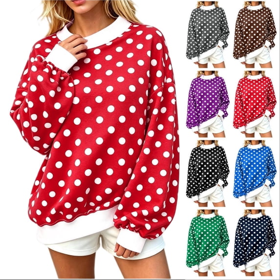 Tqcoqu Womens Mock Neck Sweatshirts Oversized Pullover Fall Outfits, Polka Dot Contrast Trim Long Sleeve Casual Loose Pullover Top