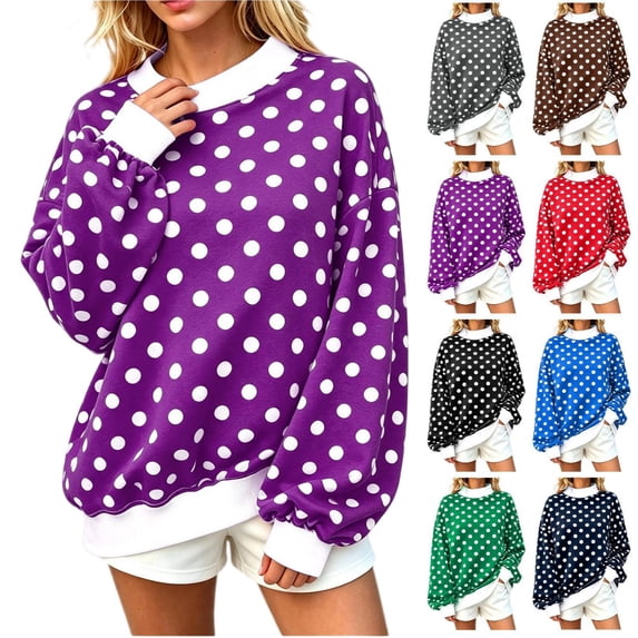 Tqcoqu Womens Mock Neck Sweatshirts Oversized Pullover Fall Outfits, Polka Dot Contrast Trim Long Sleeve Casual Loose Pullover Top