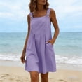thumbnail image 1 of Tqcoqu Womens Overalls Summer Dress Sleeveless Short Dress Casual Beach Vacation Outfits with Pockets,Purple,Women's S-XXXL, 1 of 6