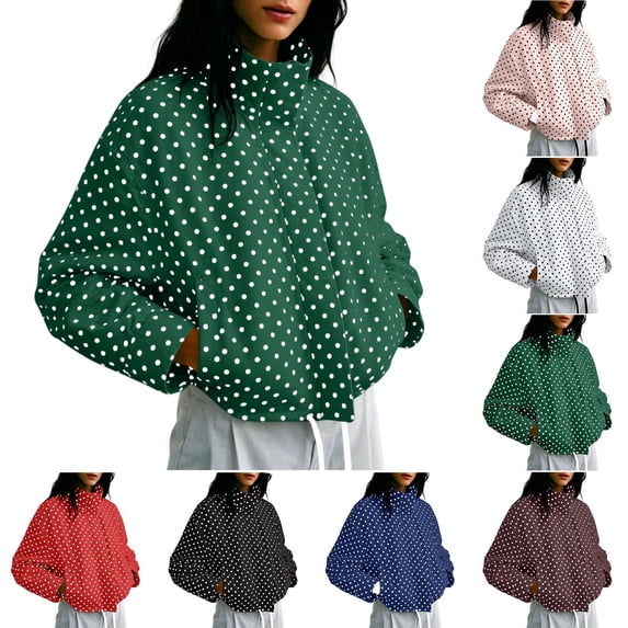 Tqcoqu Womens Polka Dot Zip Up Cropped Jackets, Lightweight Stand Collar Casual Trendy Fall Spring Outfits,Women's,Size S-XXL