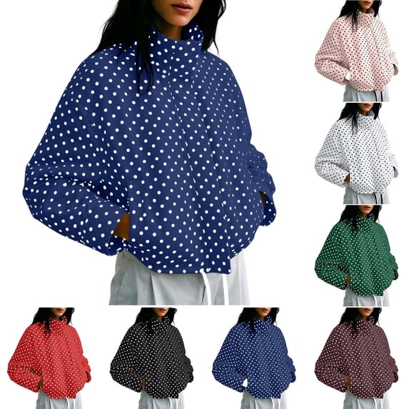 Tqcoqu Womens Polka Dot Zip Up Cropped Jackets, Lightweight Stand Collar Casual Trendy Fall Spring Outfits,Women's,Size S-XXL