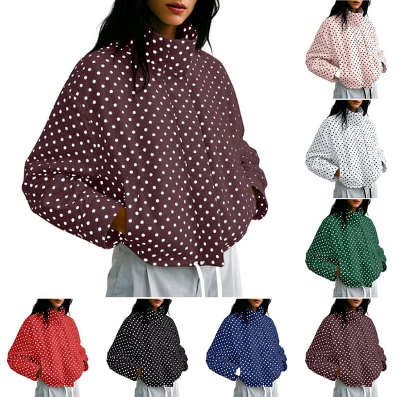 Tqcoqu Womens Polka Dot Zip Up Cropped Jackets, Lightweight Stand Collar Casual Trendy Fall Spring Outfits,Women's,Size S-XXL