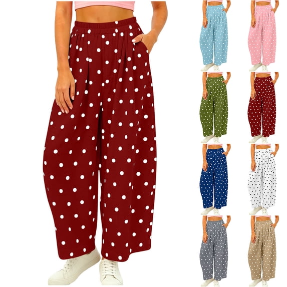 Tqcoqu Womens Printed Pants,Wide Leg Elastic Waist Casual Pants with Pockets,Gray Women's S-XXL