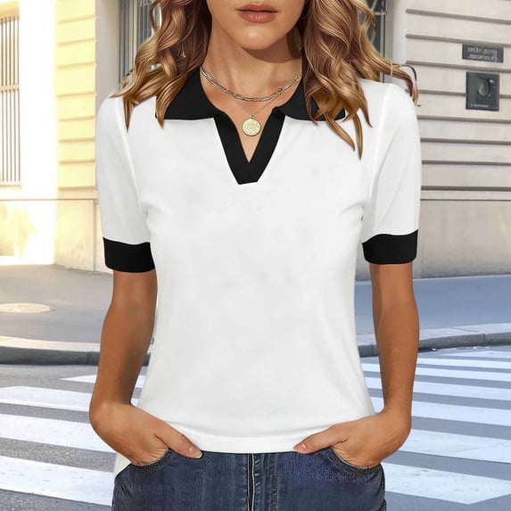 Tqcoqu Womens Puff Short Sleeve Polos V Neck Knitted Tops Casual Ribbed Shirt Pullover Blouse,White,Women's S-XXL