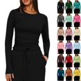 thumbnail image 1 of Tqcoqu Womens Round Neck Basic Long Sleeve T Shirt,Slim Fit Tees Y2k Going Out Tops,Solid Color Plain Tight Blouses, 1 of 8