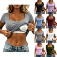 thumbnail image 1 of Tqcoqu Womens Short Sleeve Shirts with Built in Bra Summer Basic T-Shirts Workout Yoga Tops Athletic Shelf Bra Tops Padded,Army Green Women's S-XXL, 1 of 10