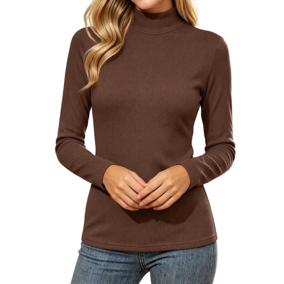 Tqcoqu Womens Solid Color Turtleneck Long Sleeve Ribbed Fleece Lined Thermal Base Layer Pullover Top,Women's,Size XS-L