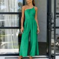 thumbnail image 1 of Tqcoqu Womens Summer Straps One Shoulder High Waist Dressy Casual Wide Leg Linen Jumpsuit Beach Travel Outfit,Green,Women's S-XL, 1 of 9