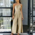 thumbnail image 1 of Tqcoqu Womens Summer Straps One Shoulder High Waist Dressy Casual Wide Leg Linen Jumpsuit Beach Travel Outfit,Khaki,Women's S-XL, 1 of 9