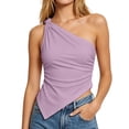 thumbnail image 1 of Tqcoqu Womens Summer Tops Sleeveless One Shoulder Slim Fit Y2K Shirts Ruched Knit Asymmetrical Top Blouse,Purple,Women's S-XXL, 1 of 7