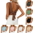 thumbnail image 1 of Tqcoqu Womens Tie Back Crop Tank Top,Summer Sleeveless Crochet Tops,Hollow Out Knit Backless Shirts,Beige Women's S-XXL, 1 of 10