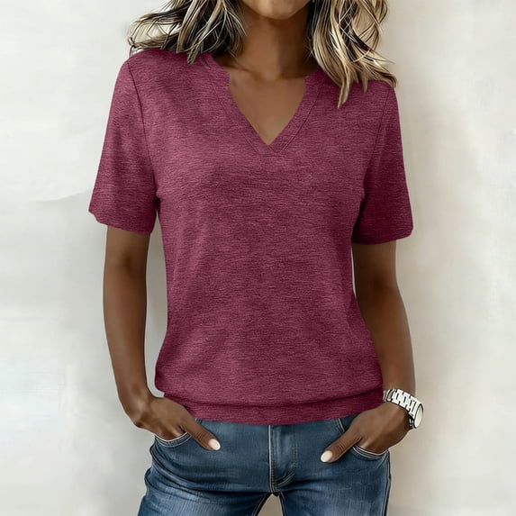 Tqcoqu Womens Tops Short Sleeve Summer Tops V Neck T Shirts Casual Basic Tees Loose Fit Shirt,Hot Pink,Women's S-XXL